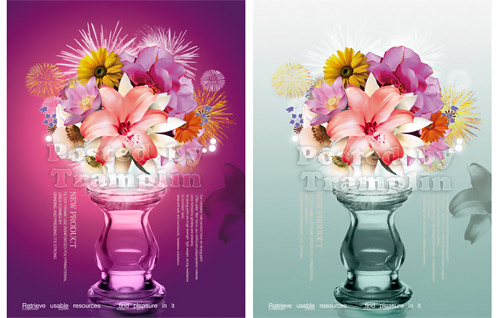 Цветы и вазы Psd материал 